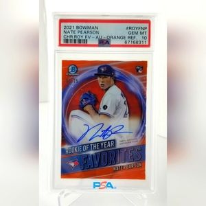 2021 Bowman Chrome Nate Pearson RC Auto Orange Refractor 1/25 # ROYF-NP - PSA 10